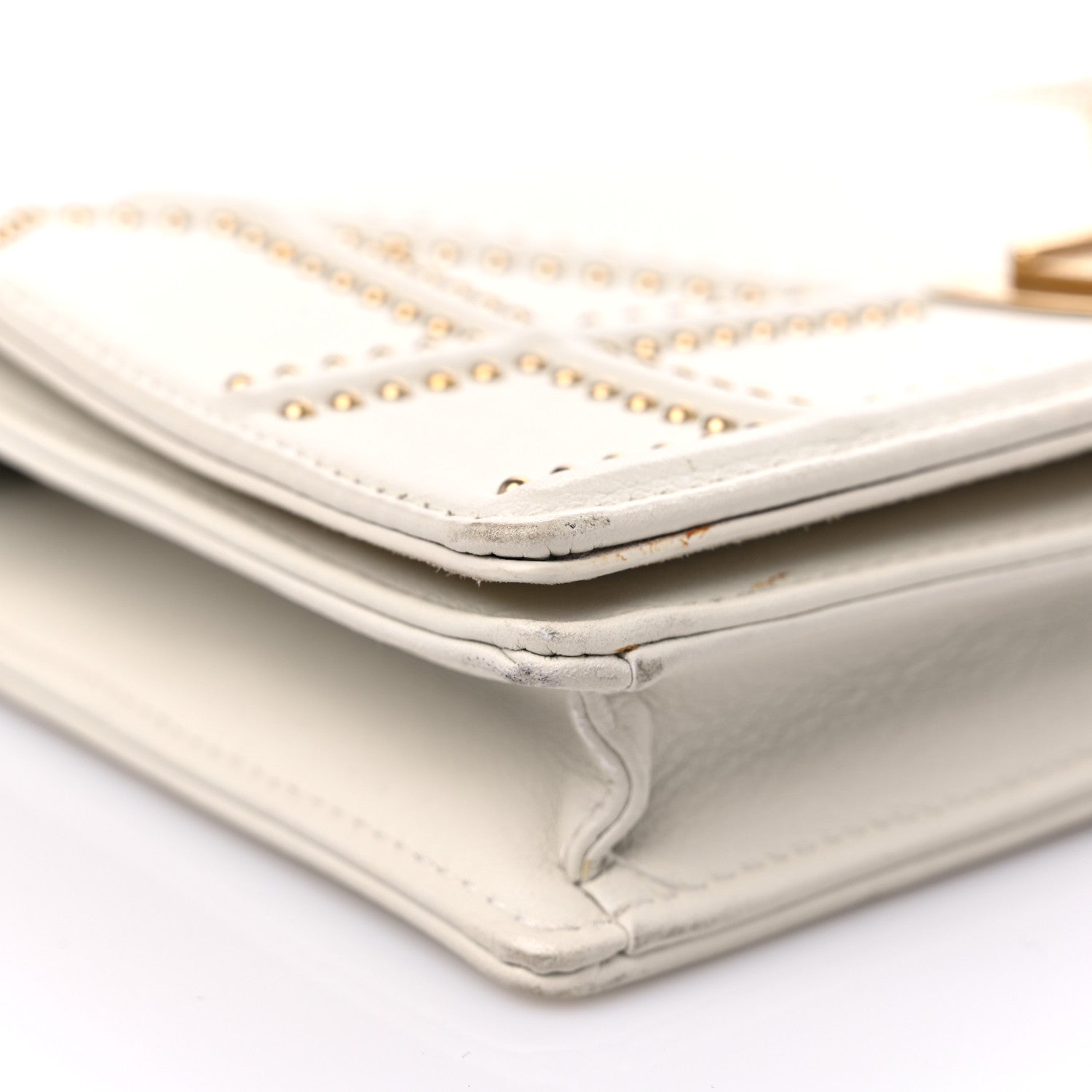 Christian Dior Lambskin Studded Diorama Wallet on Chain Pouch Off White 7 of 15