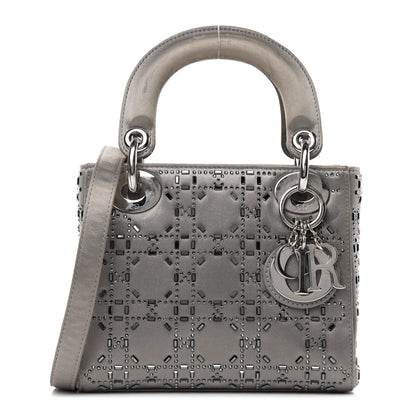 Christian Dior Satin Crystal Cannage Mini Lady Dior Gray 1 of 12