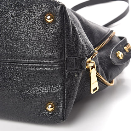 Miu Miu Goatskin Madras Zip Tote Black 21 of 22