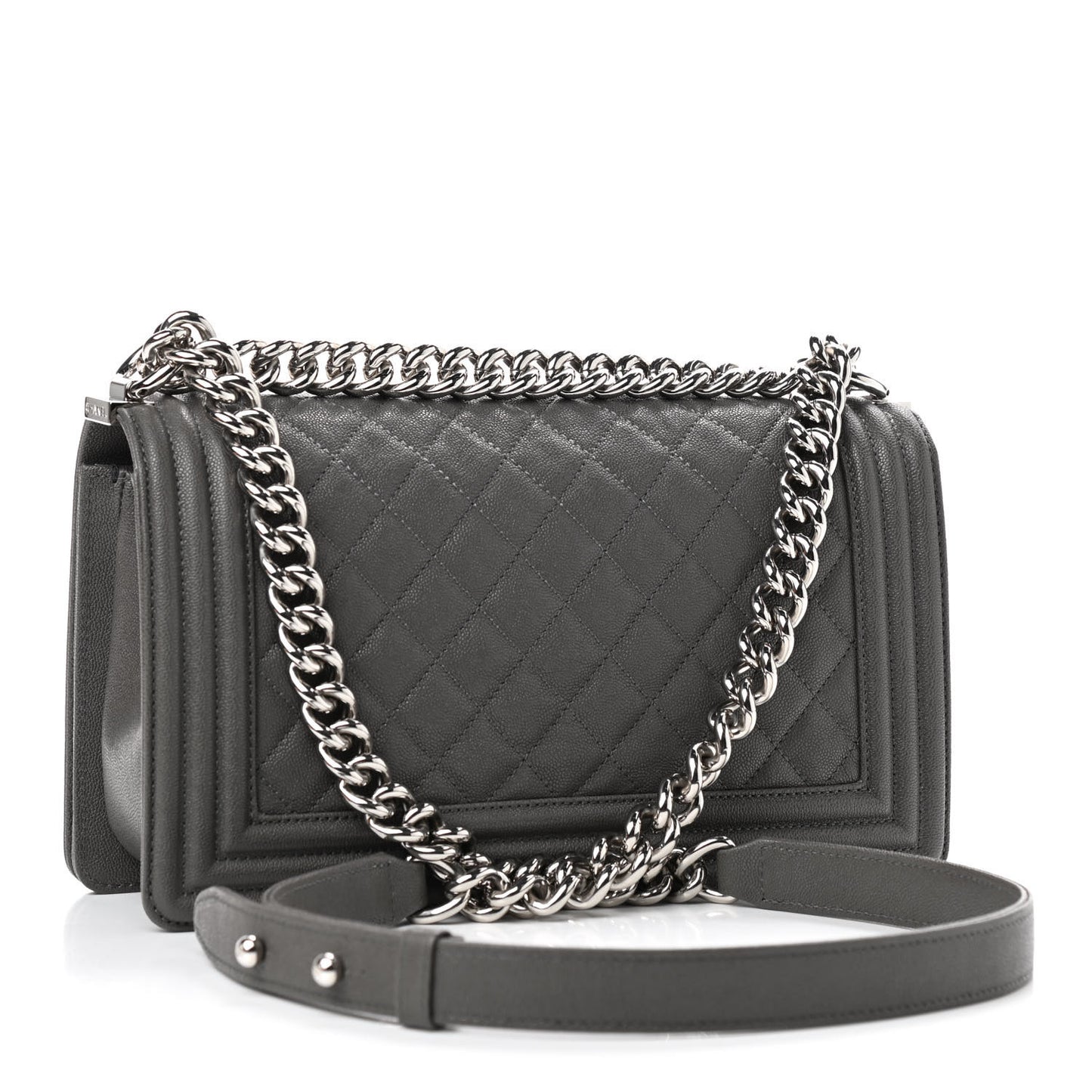 Caviar Quilted Medium Boy Flap Grey