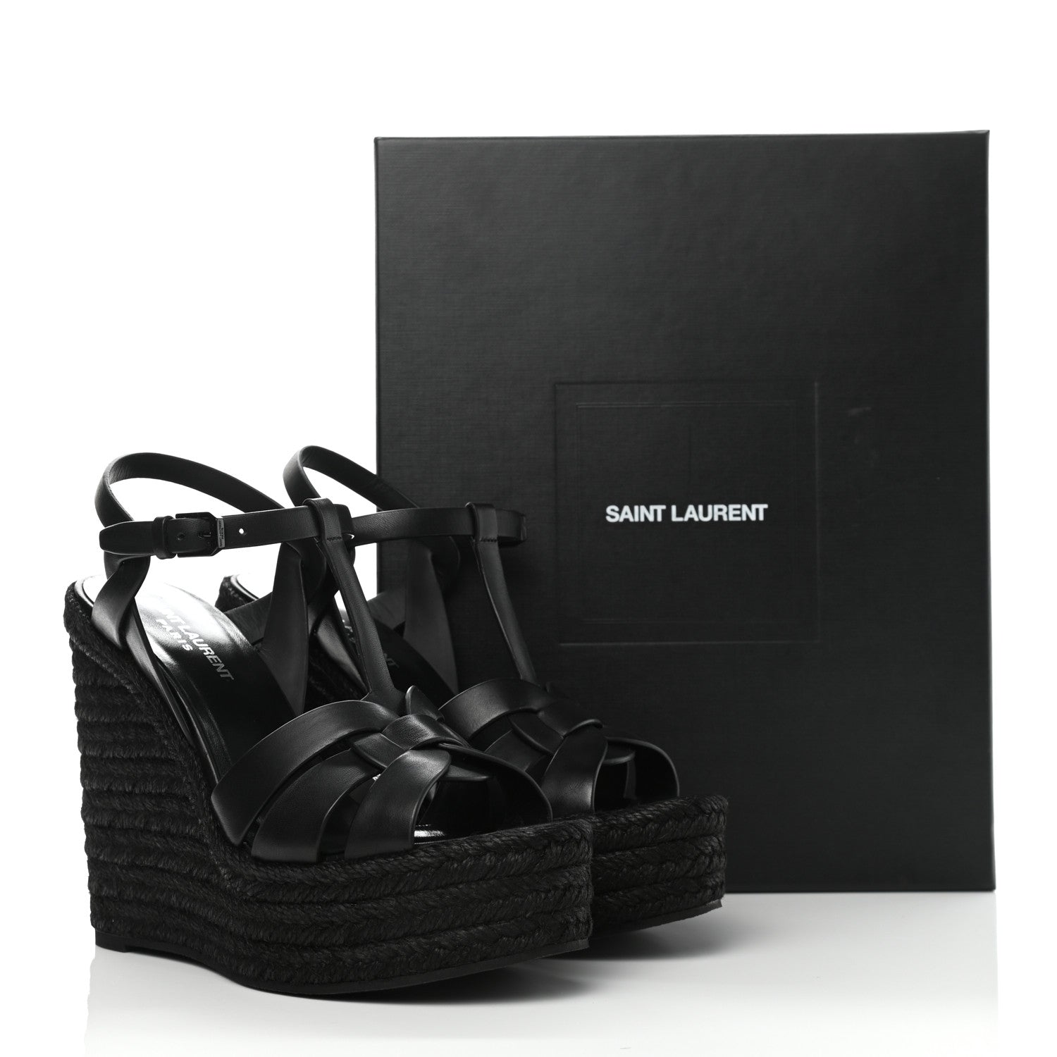 Saint Laurent Calfskin Tribute 95 Platform Espadrille Wedge Sandals 39 Black 8 of 8