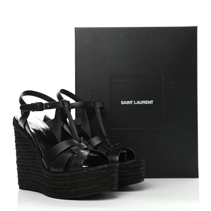 Saint Laurent Calfskin Tribute 95 Platform Espadrille Wedge Sandals 39 Black 8 of 8