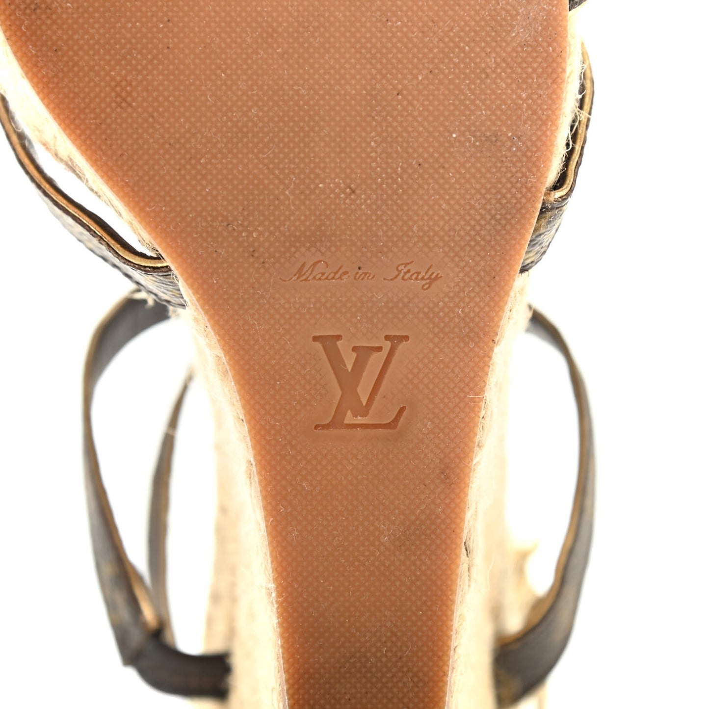 Monogram Metallic Bahamas T-Strap Espadrille Wedge Sandals 37 Brown