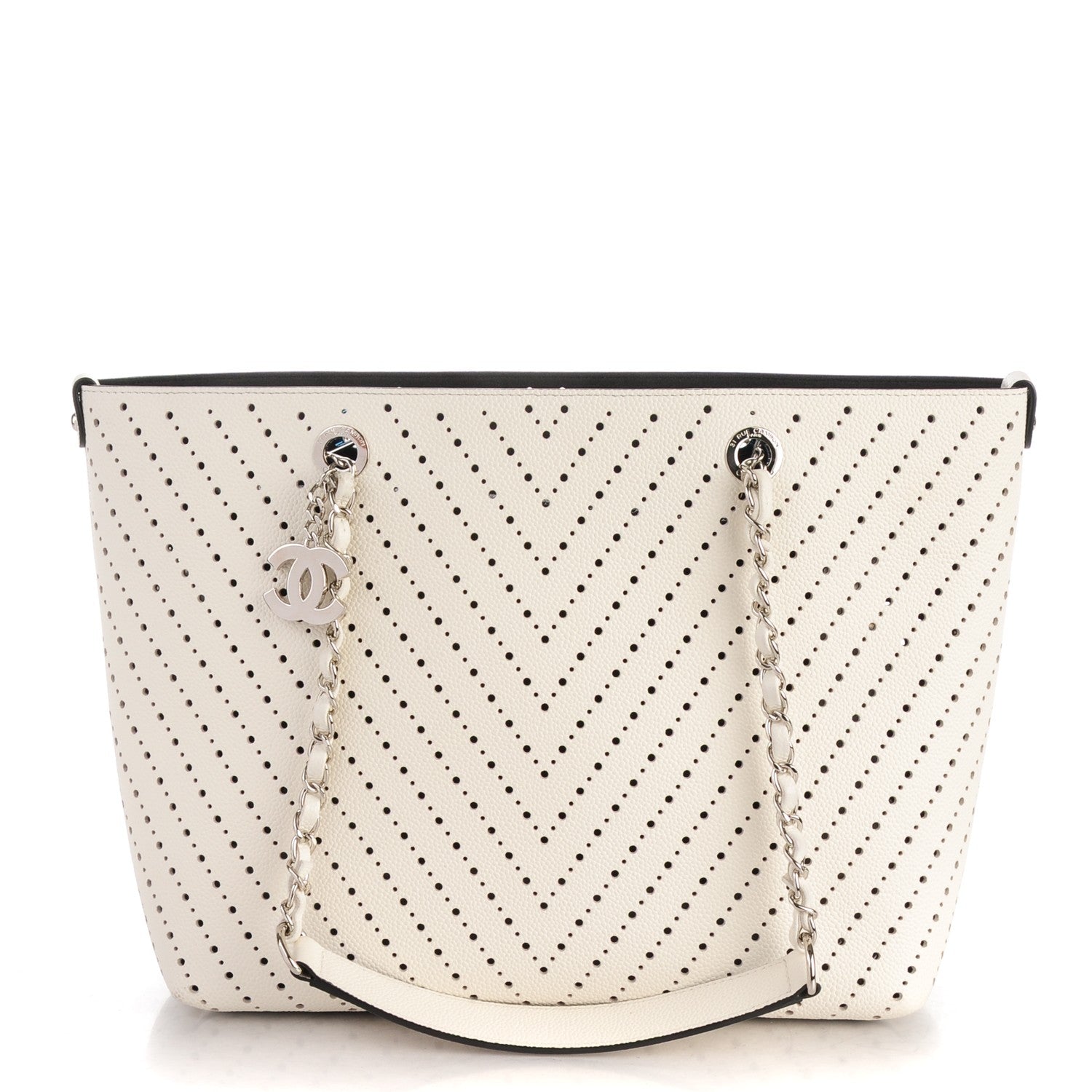 Chanel Perforated Grained Calfskin Small Shopping Tote White 1 of 8