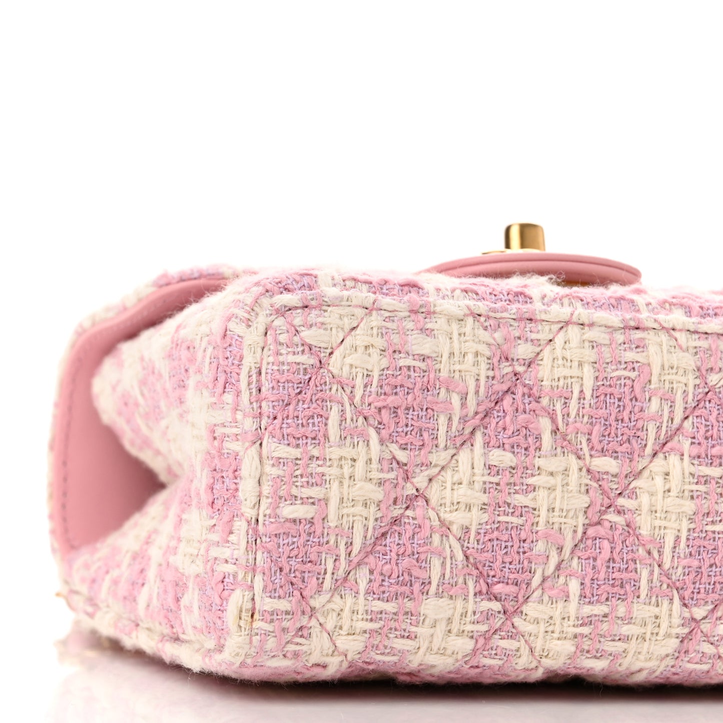 Tweed Handle Crush Top Handle Flap Bag Pink Ecru