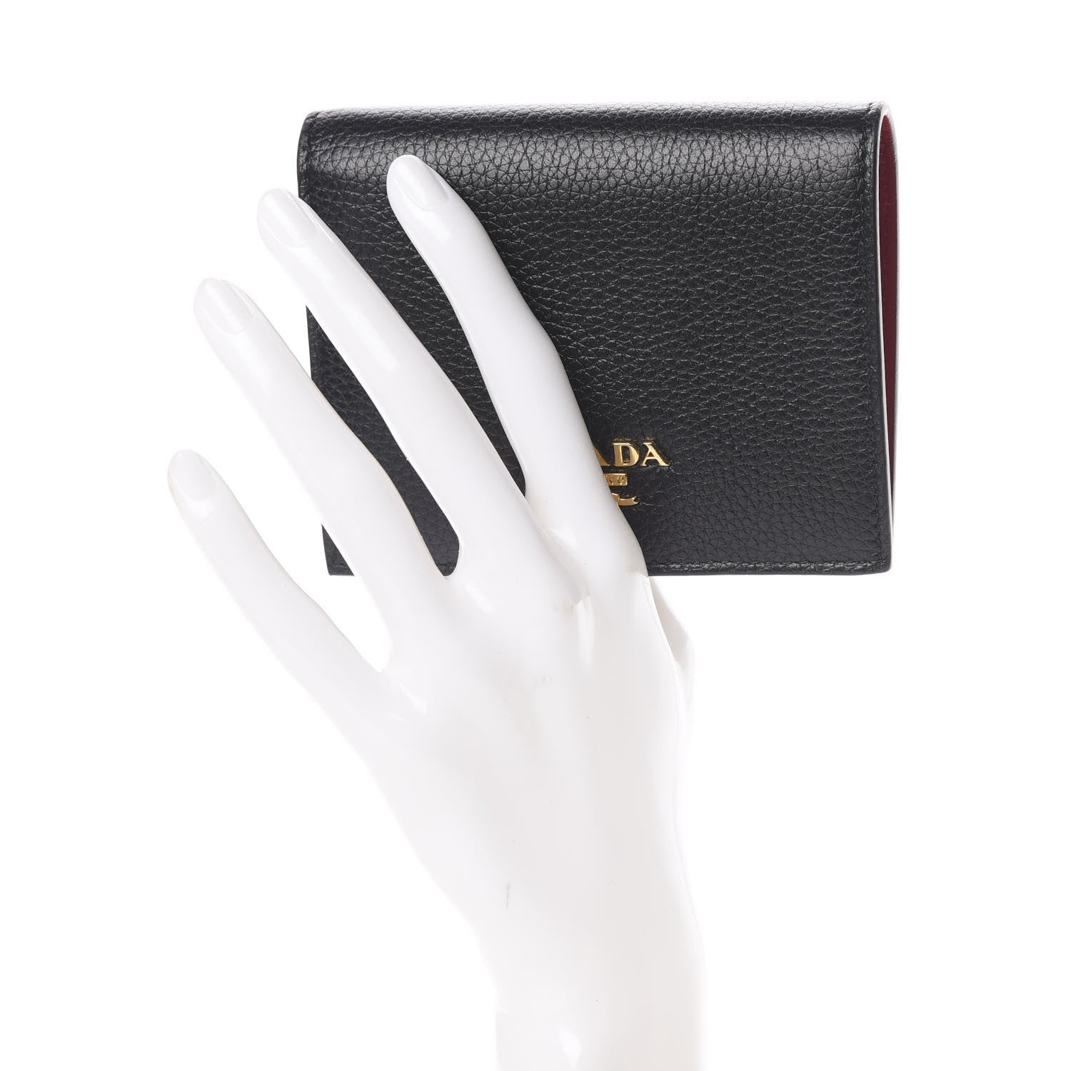 Prada Vitello Daino Small Bi-Fold Wallet Black Fuoco 2 of 8