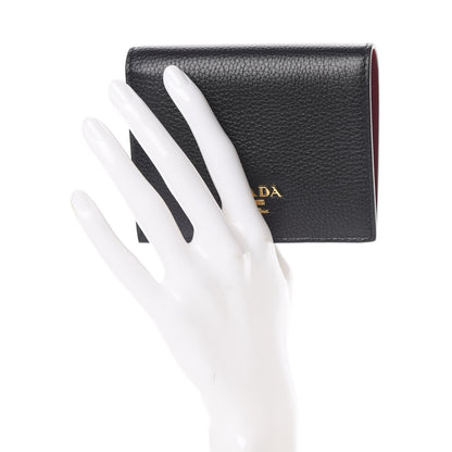 Prada Vitello Daino Small Bi-Fold Wallet Black Fuoco 2 of 8