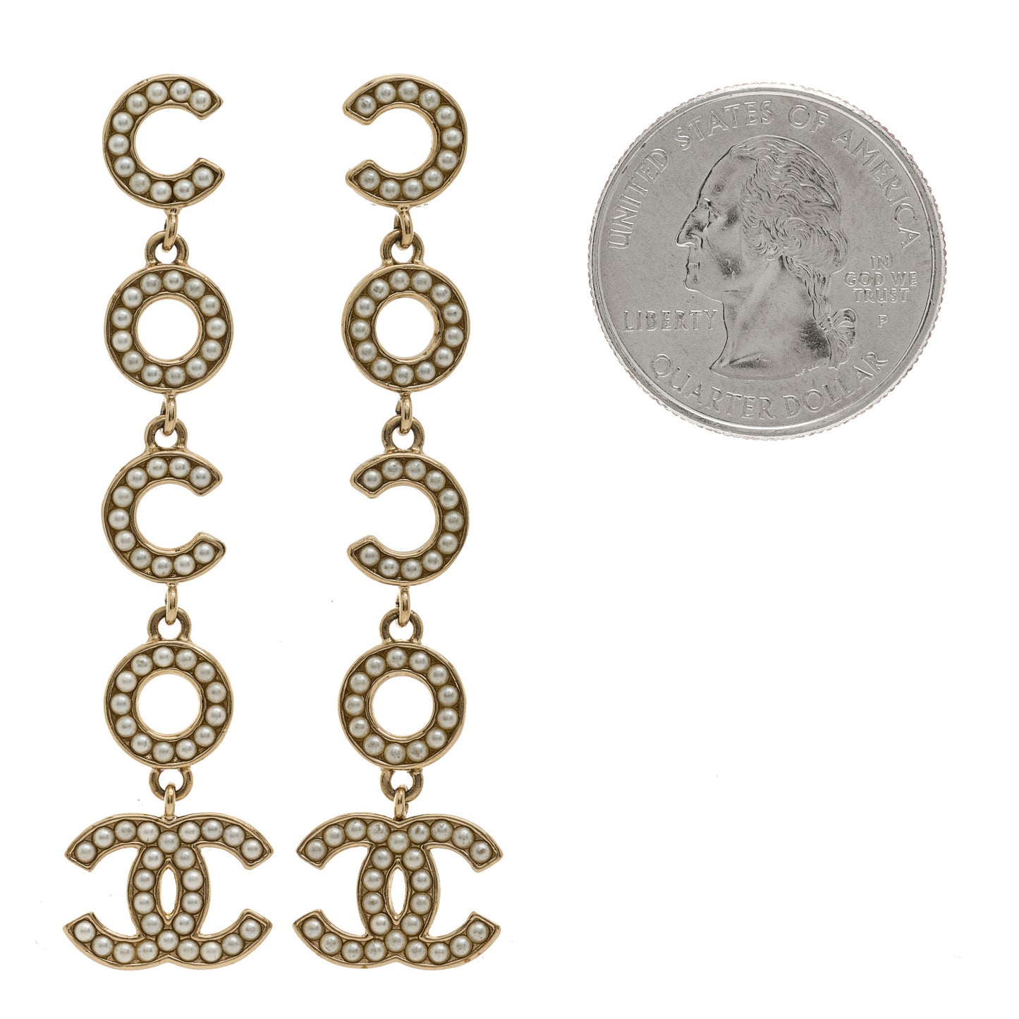 Pearl Crystal CC Coco Drop Earrings Gold