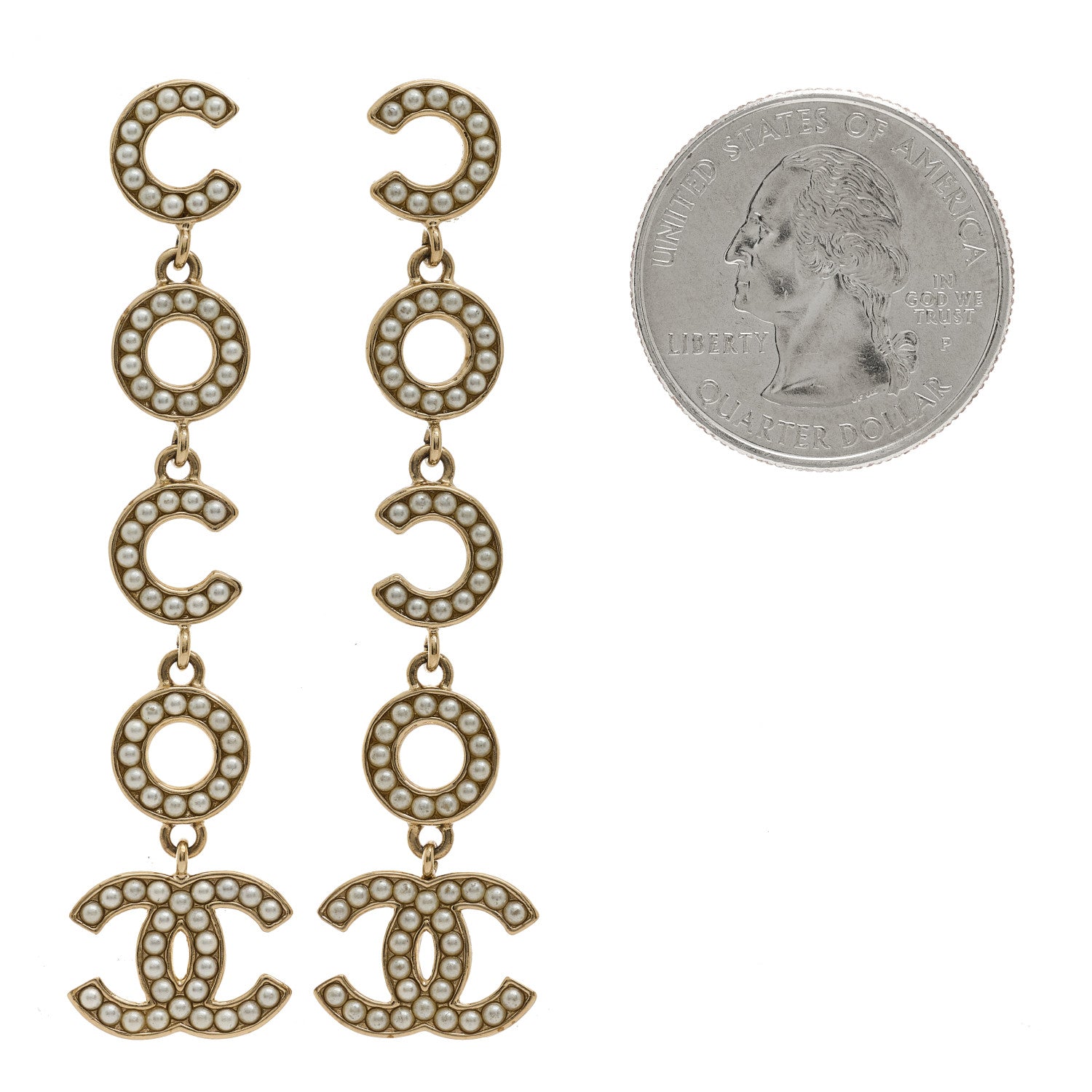 Chanel Pearl Crystal CC Coco Drop Earrings Gold 2 of 4