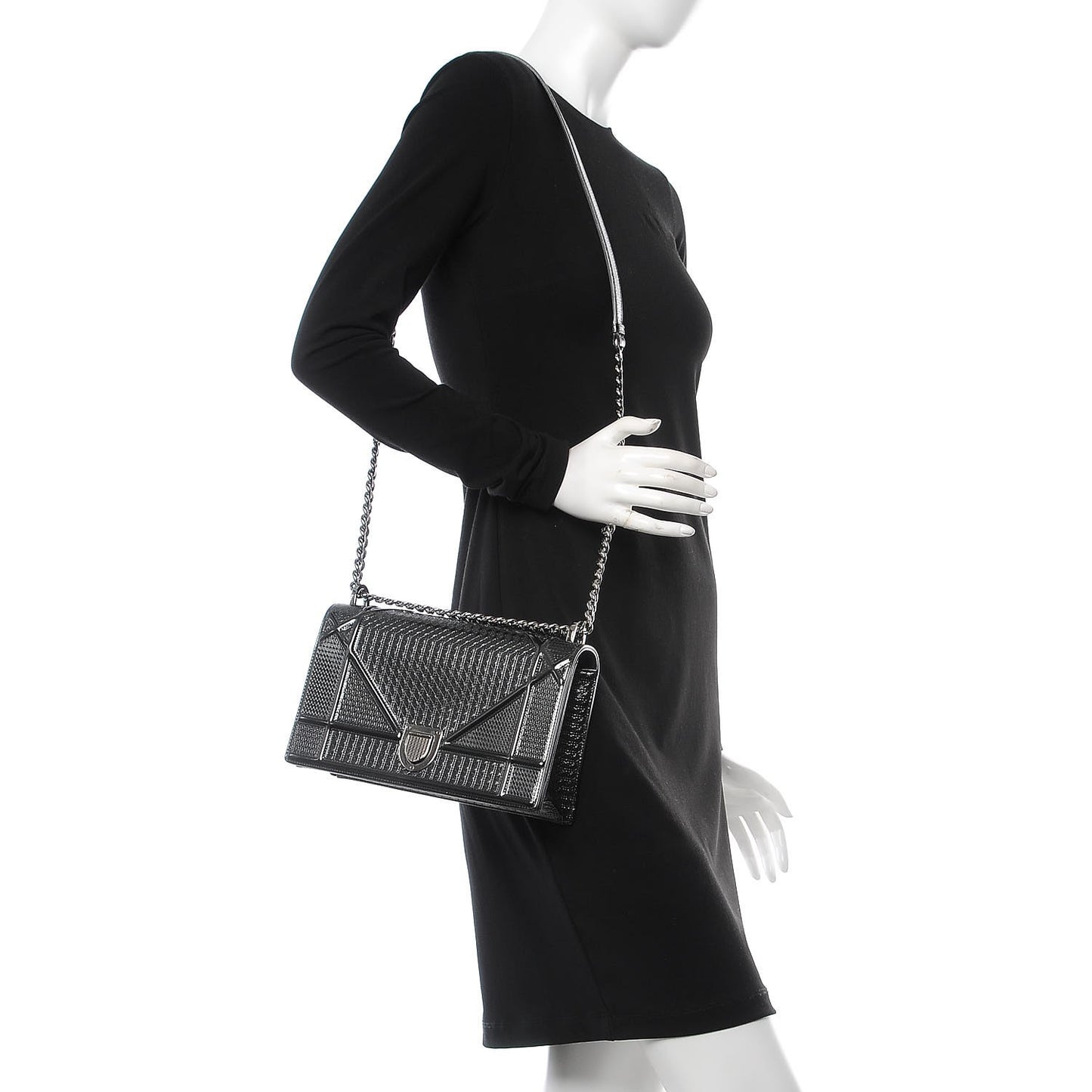 Metallic Patent Micro-Cannage Medium Diorama Flap Bag Graphite