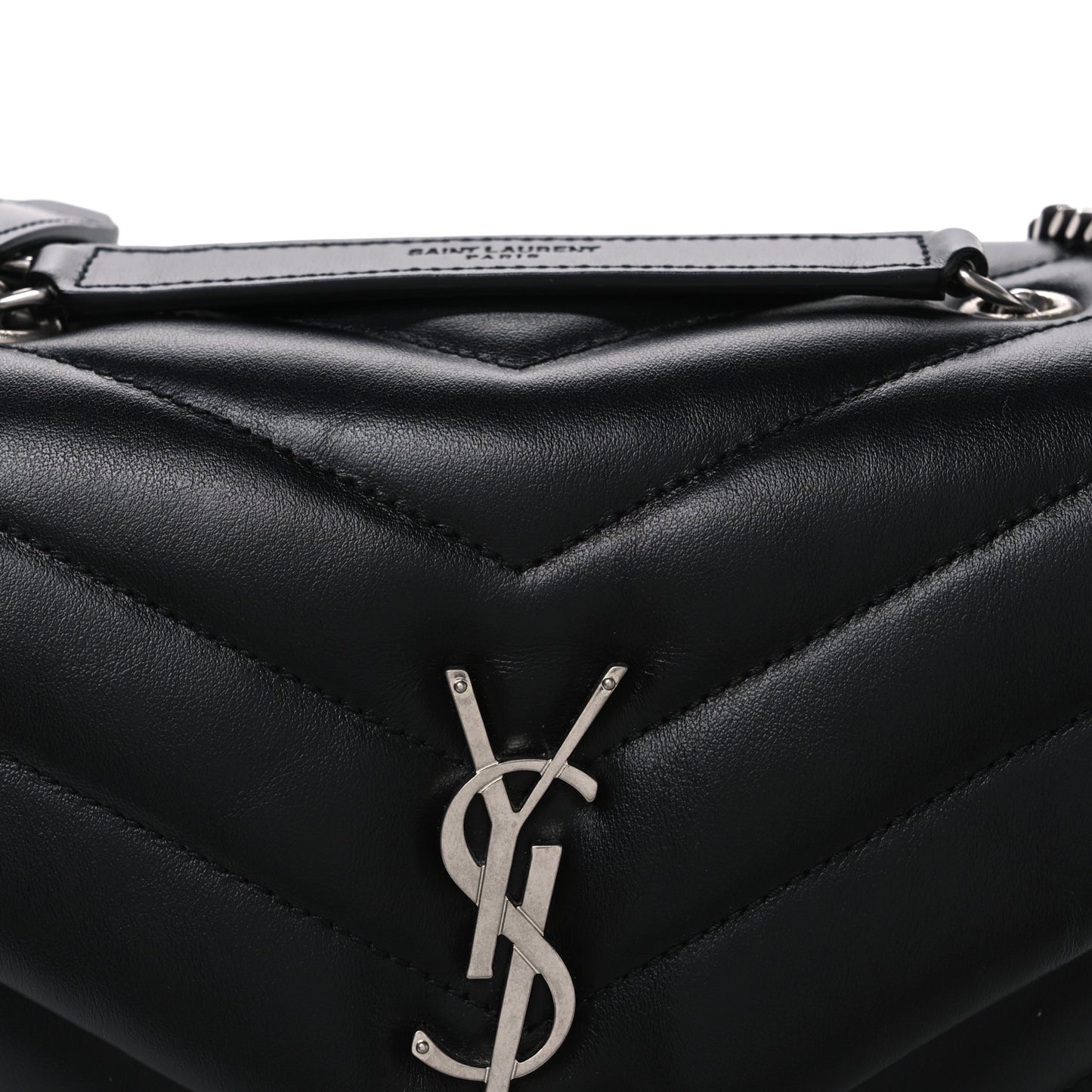 Calfskin Y Quilted Monogram Small Loulou Chain Satchel Black