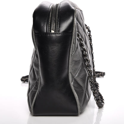 Chanel Metallic Calfskin Quilted Large Ballerine Camera Case Dark Grey Black 9 of 10