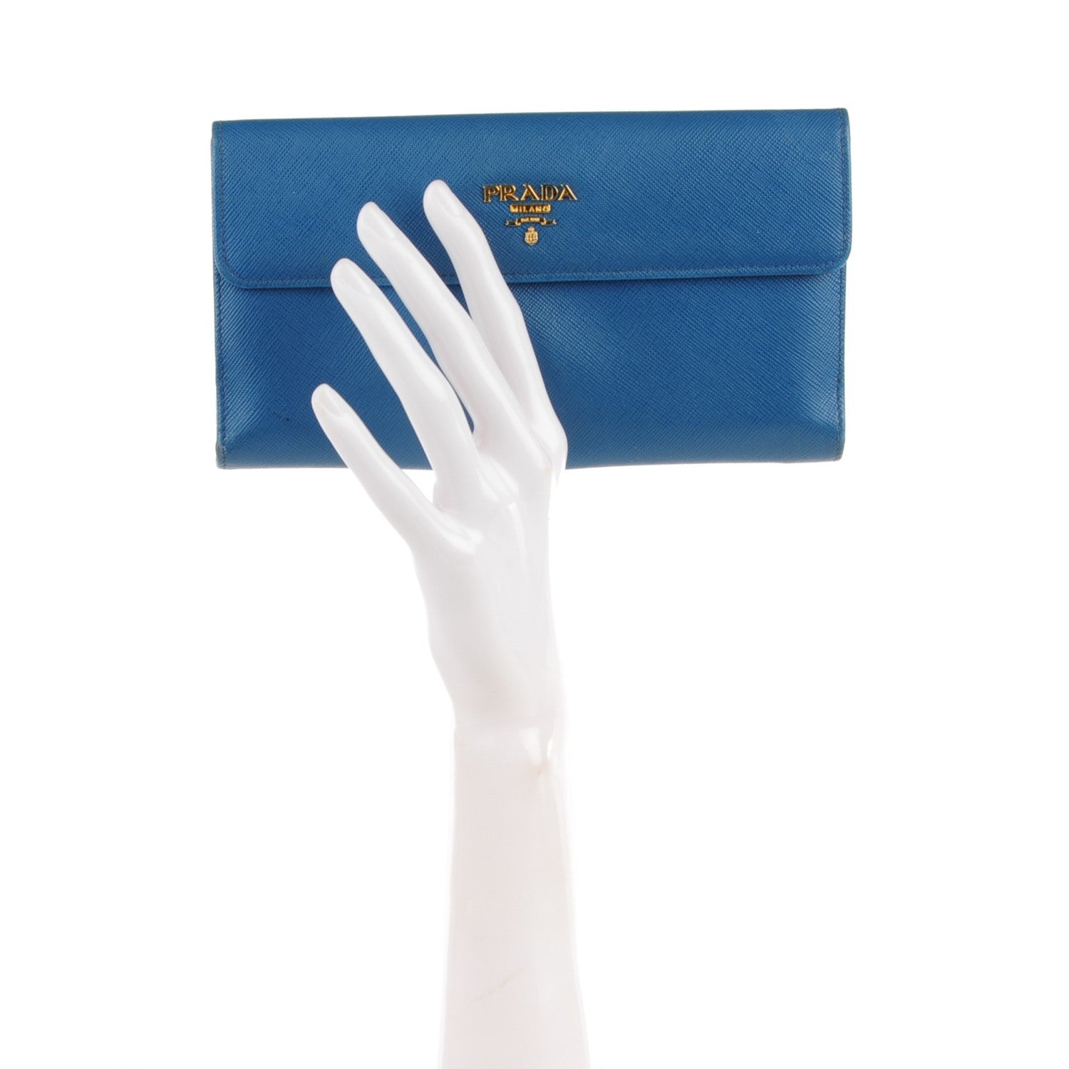 Prada Saffiano Metal Continental Flap Wallet Cobalto 2 of 8