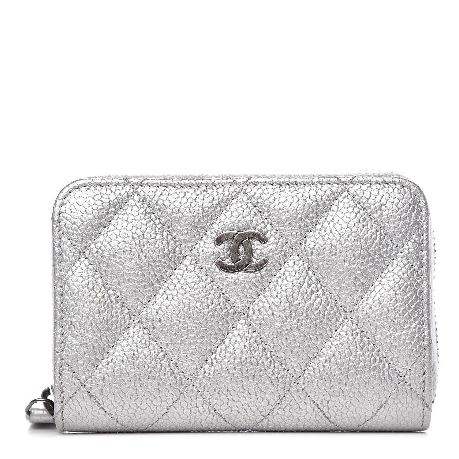 Chanel Metallic Caviar Quilted Zip Coin Purse Grey 1 of 11