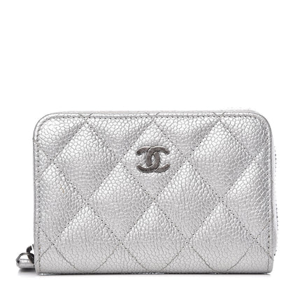Chanel Metallic Caviar Quilted Zip Coin Purse Grey 1 of 11