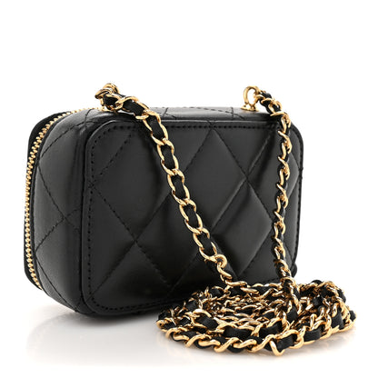 Chanel Lambskin Quilted Mini Golden Plate Clutch With Chain Black 3 of 11
