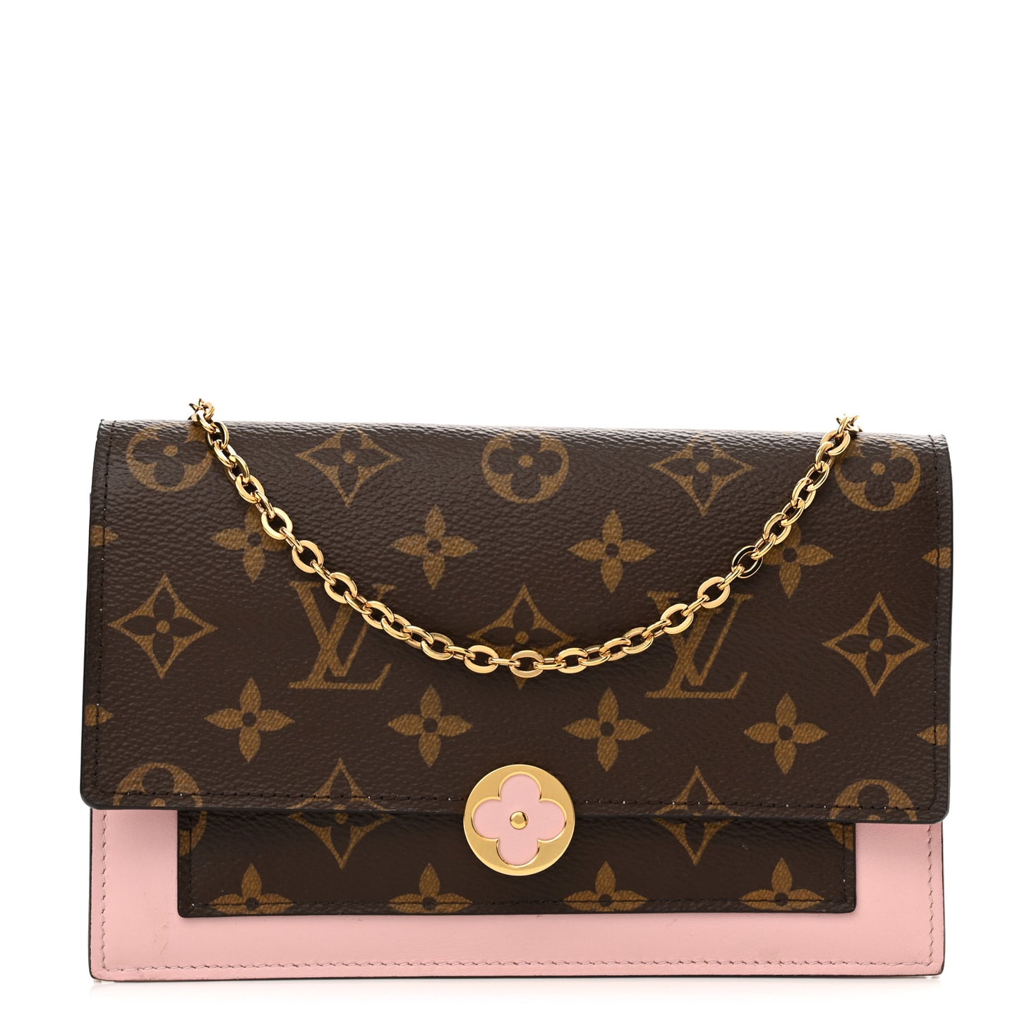 Monogram Flore Chain Wallet Rose Ballerine
