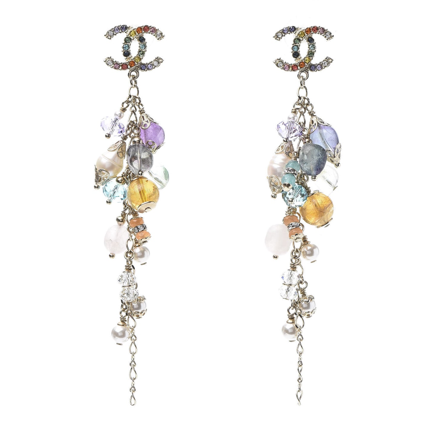 Crystal Pearl Beaded CC Long Drop Earrings Multicolor