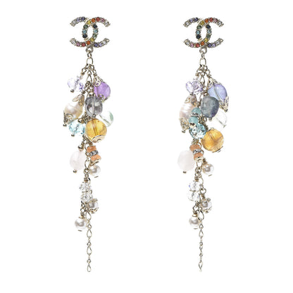 Chanel Crystal Pearl Beaded CC Long Drop Earrings Multicolor 1 of 5