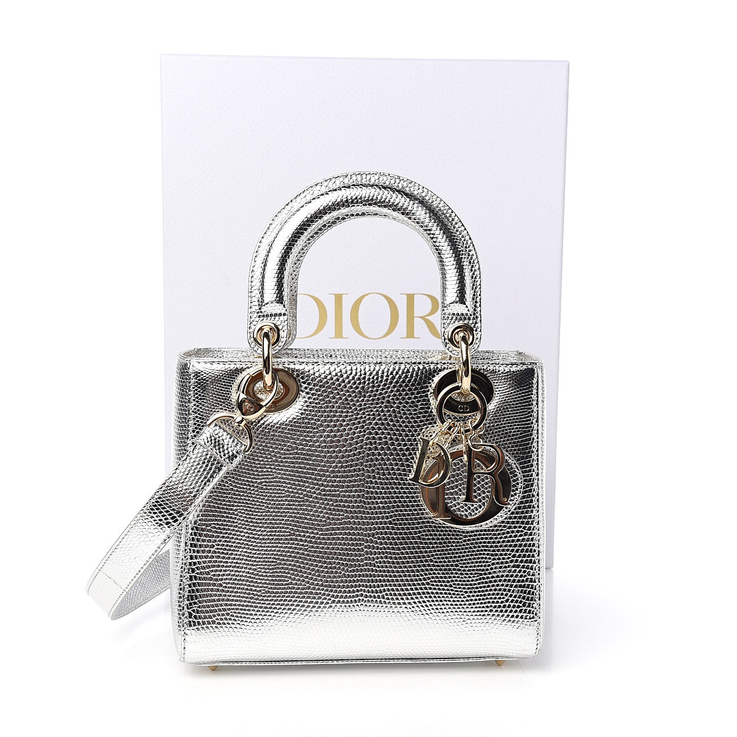 Christian Dior Metallic Lizard Small Lady Dior Argent 9 of 9