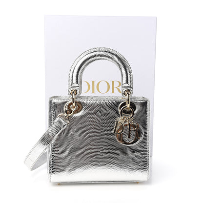 Christian Dior Metallic Lizard Small Lady Dior Argent 9 of 9