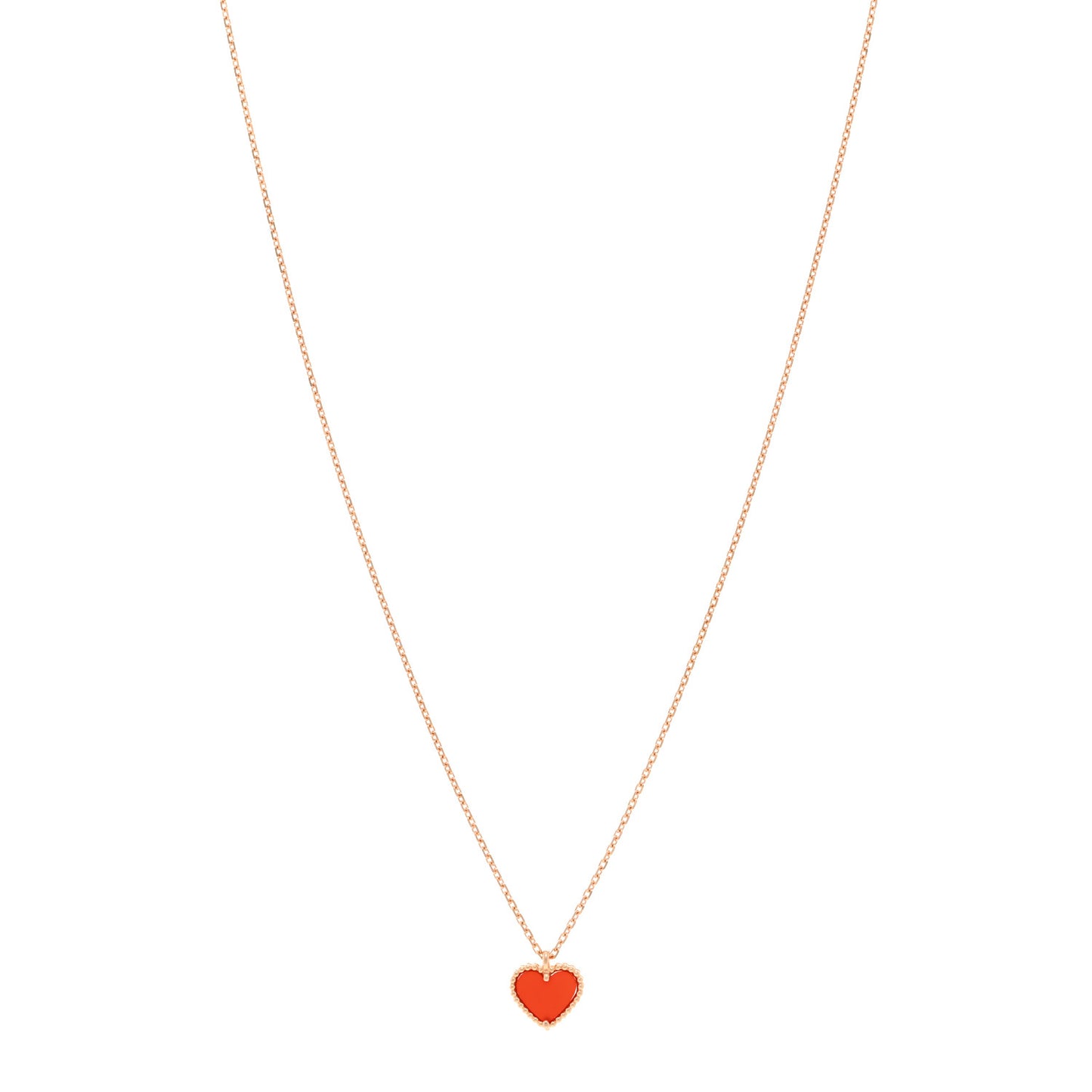 18K Rose Gold Carnelian Sweet Alhambra Heart Pendant Necklace