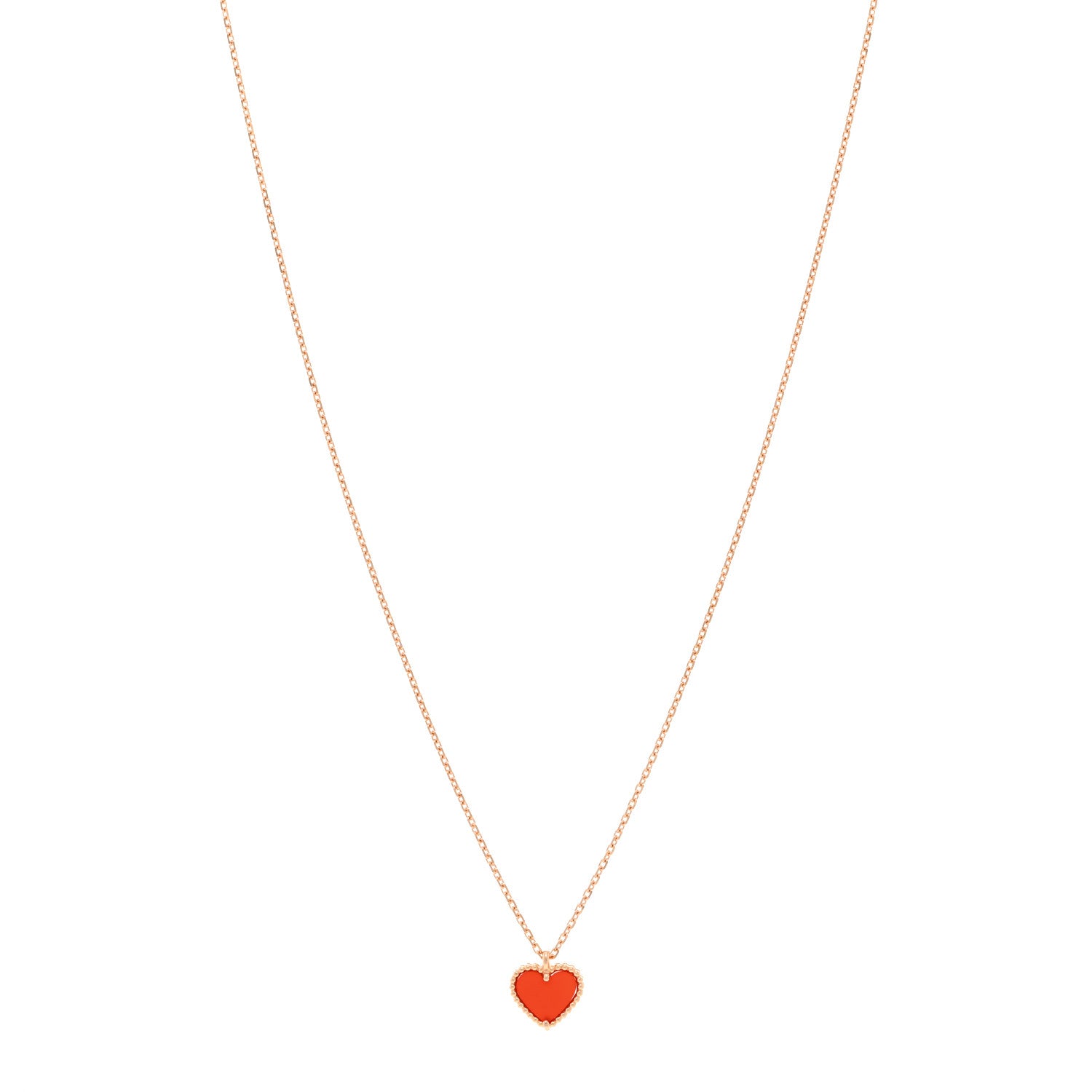 Van Cleef & Arpels 18K Rose Gold Carnelian Sweet Alhambra Heart Pendant Necklace 1 of 4