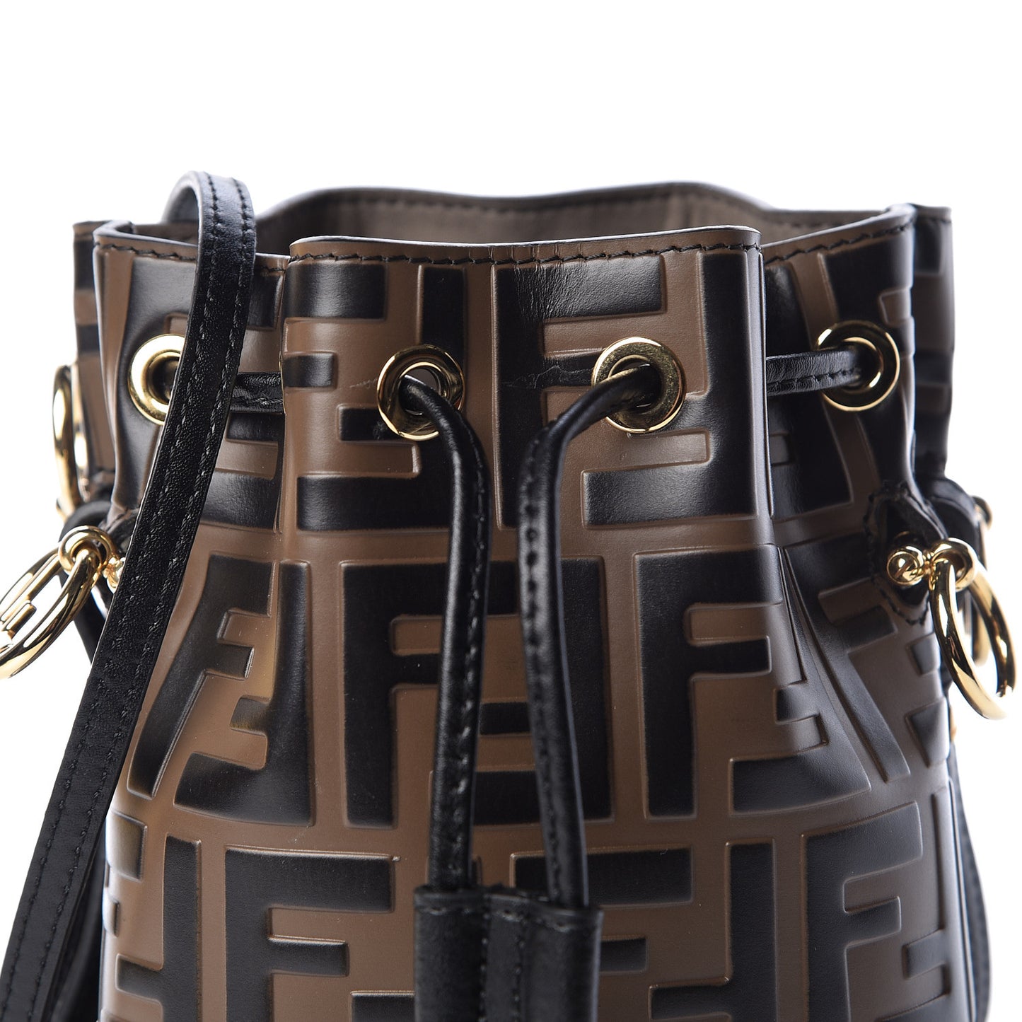 Vitello Liberty F is Fendi Bi-Color FF 1974 Embossed Mini Mon Tresor Bucket Bag Maya Black