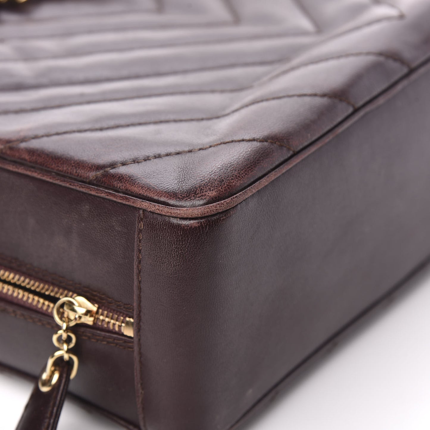 Lambskin Chevron Quilted Camera Case Brown