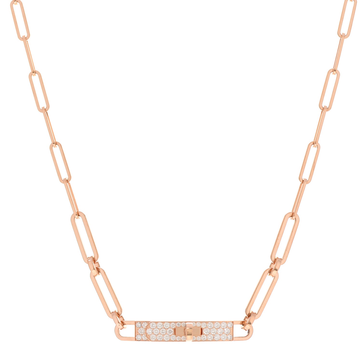 Hermes 18K Rose Gold Diamond Pave Kelly Chaine Choker Necklace 1 of 5