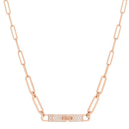 Hermes 18K Rose Gold Diamond Pave Kelly Chaine Choker Necklace 1 of 5