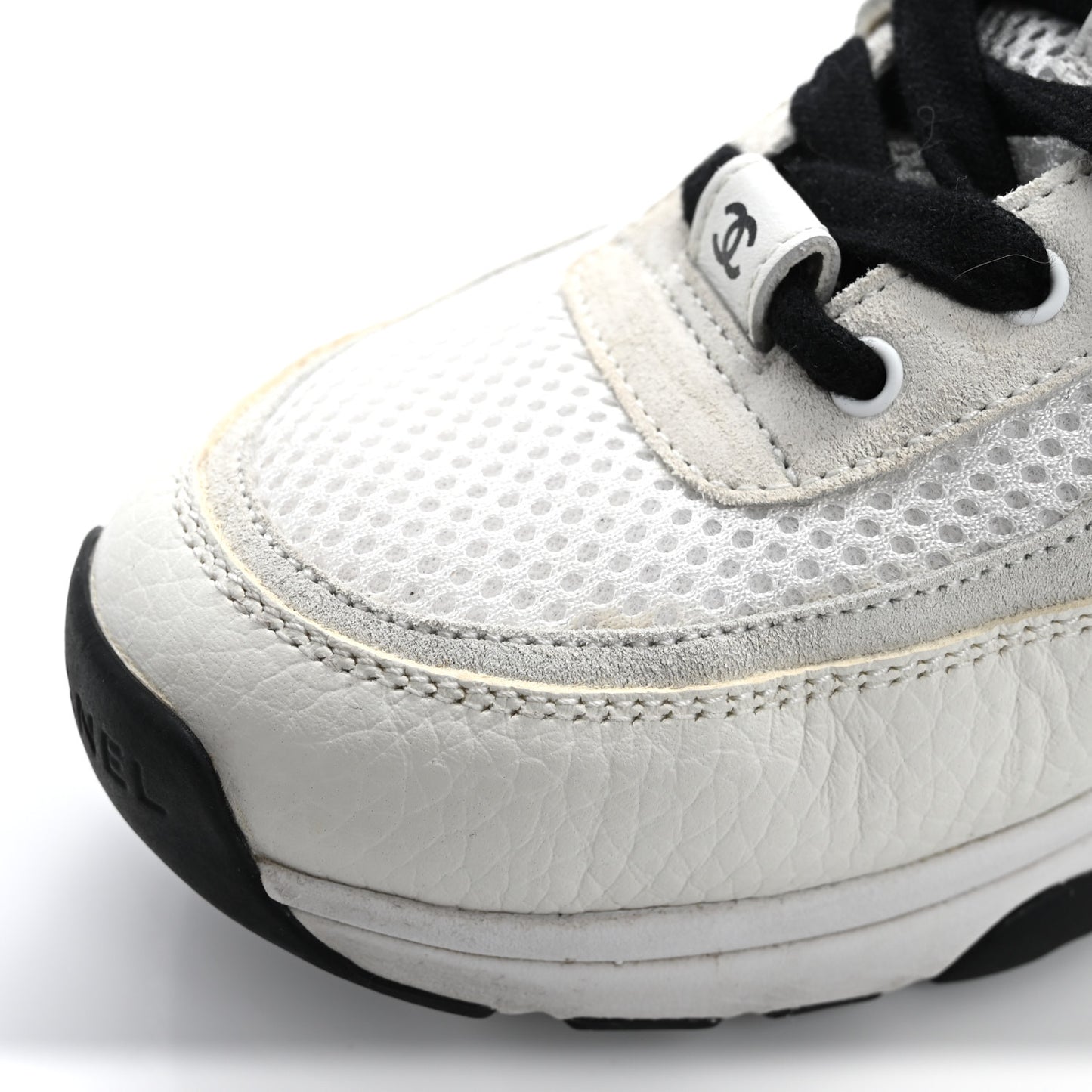 Mesh Suede Calfskin Grained Calfskin Womens CC Sneakers 37.5 White Black