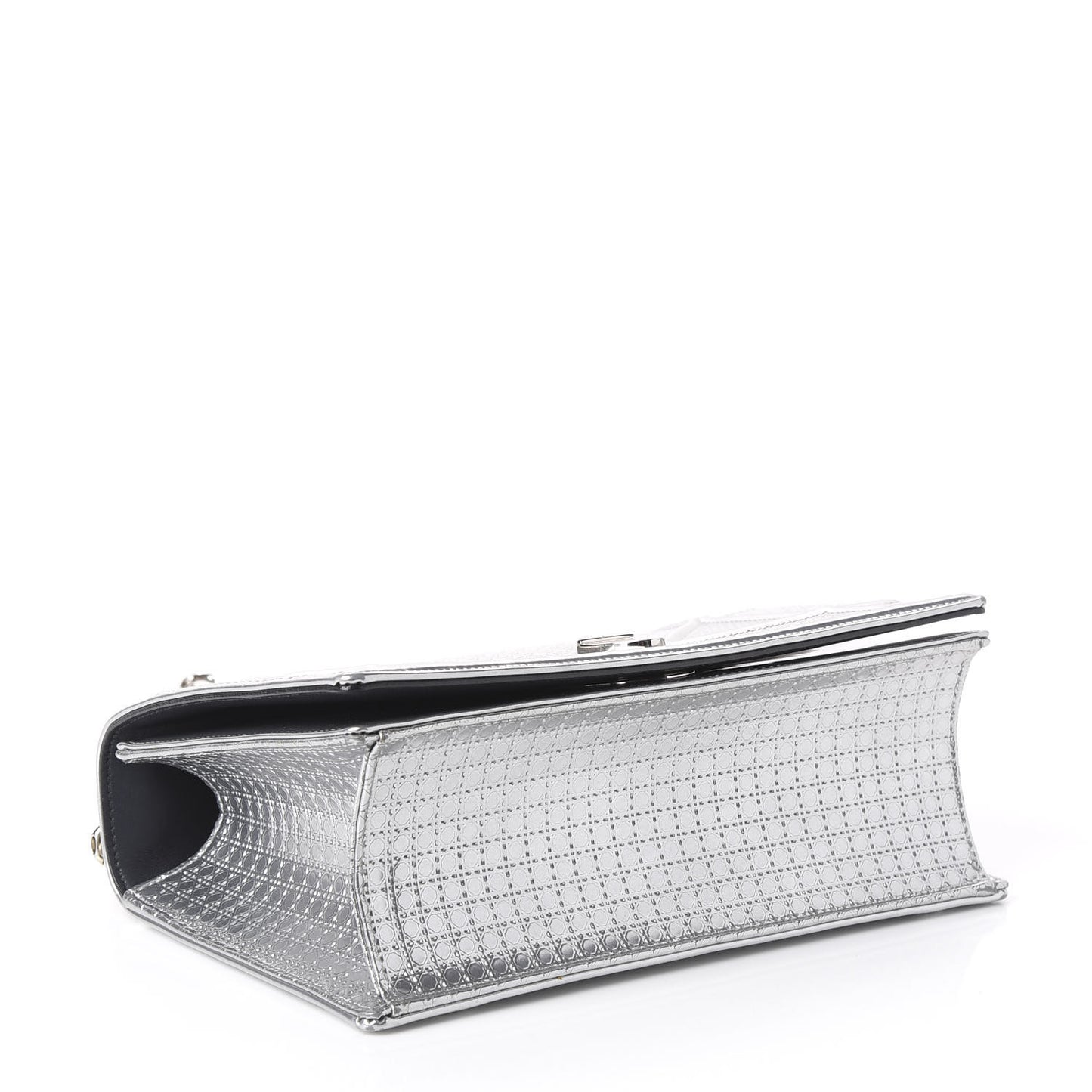 Metallic Patent Micro-Cannage Medium Diorama Flap Bag Silver