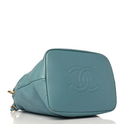 Chanel Lambskin Quilted Antique Signs Drawstring Bag Blue 4 of 9