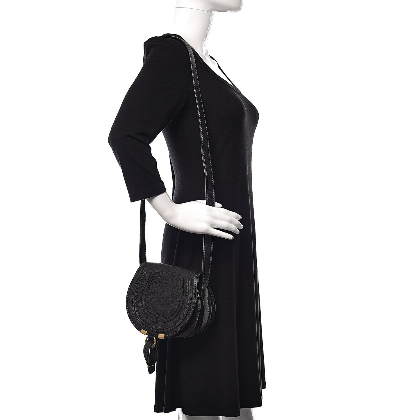 Calfskin Mini Marcie Round Crossbody Bag Black