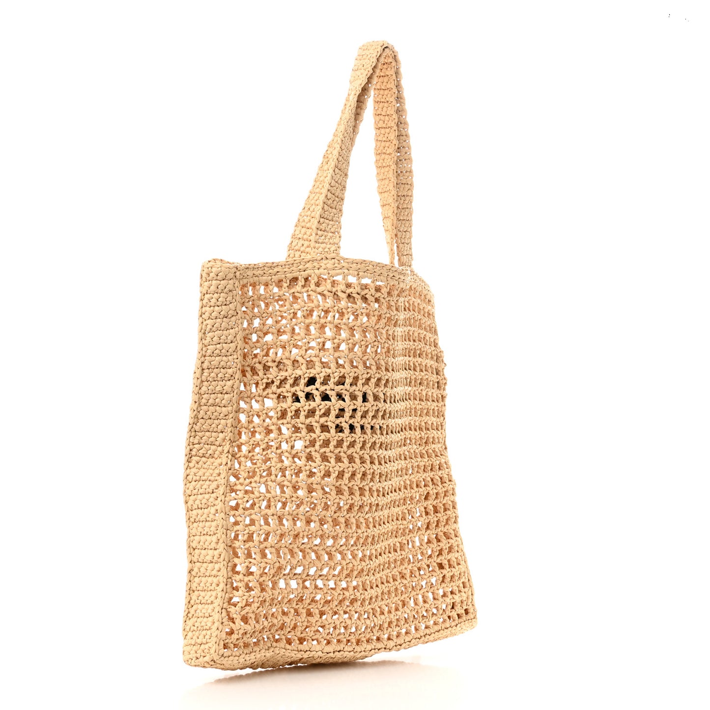 Yarn Raffia Effect Crochet Logo Embroidered Tote Bag Naturale