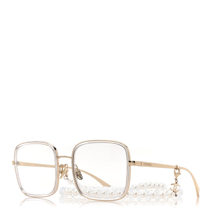 Chanel Metal Removable Pearl Chain Square Eyeglasses 2195-S Silver 1 of 8