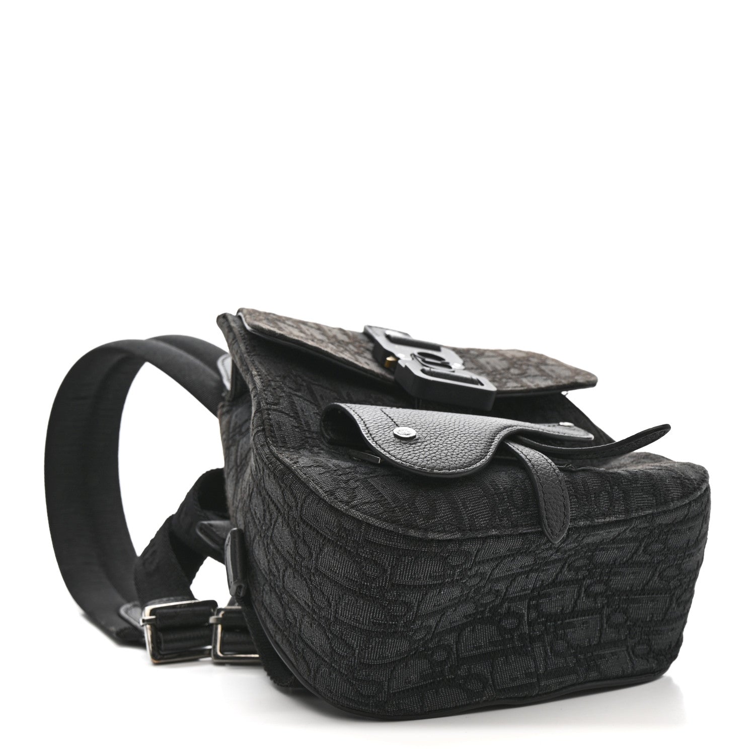 Christian Dior Oblique Jacquard Mini Saddle Backpack Black Blue 4 of 13