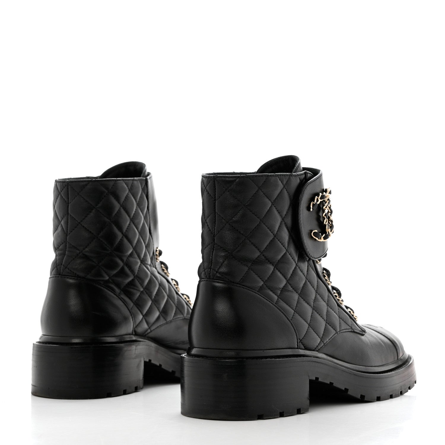 Chanel Shiny Lambskin Quilted Lace Up Combat Boots 40 Black 4 of 9