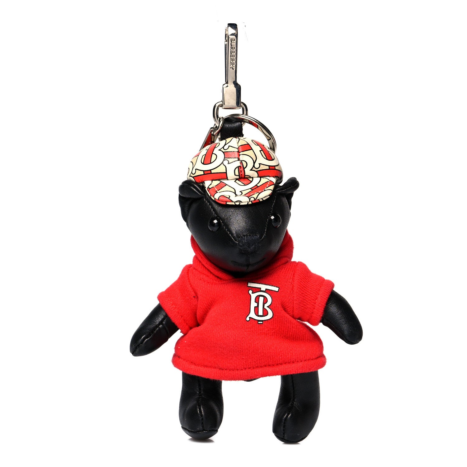 Burberry Grained Calfskin Thomas Hoodie Teddy Bear Keychain Charm Black Red 1 of 5