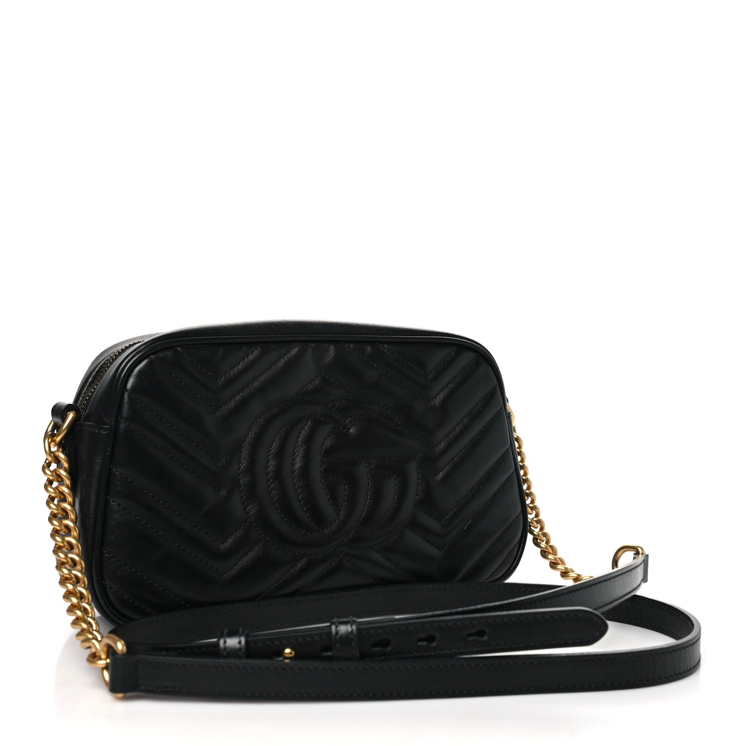 Gucci Calfskin Matelasse Small GG Marmont Chain Shoulder Bag Black 3 of 13