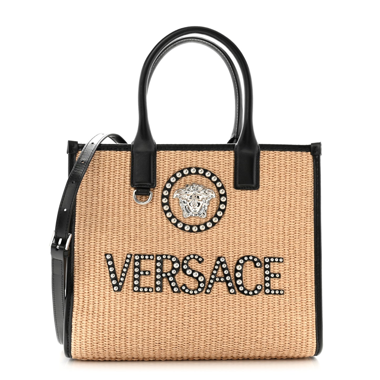 Raffia Studded La Medusa Tote Beige