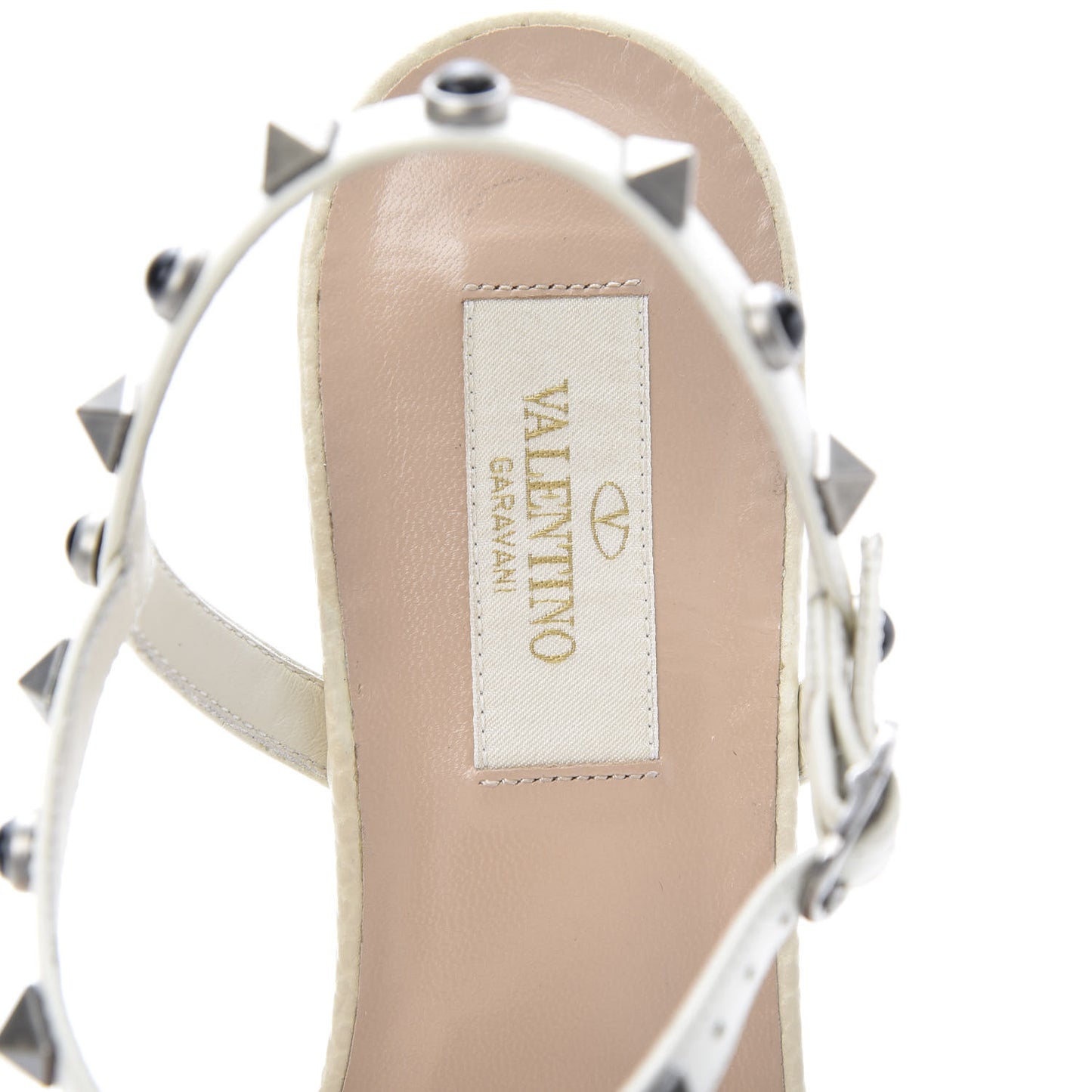 Calfskin Onyx Rockstud Rolling Gladiator Flat Sandals 36.5 Light Ivory