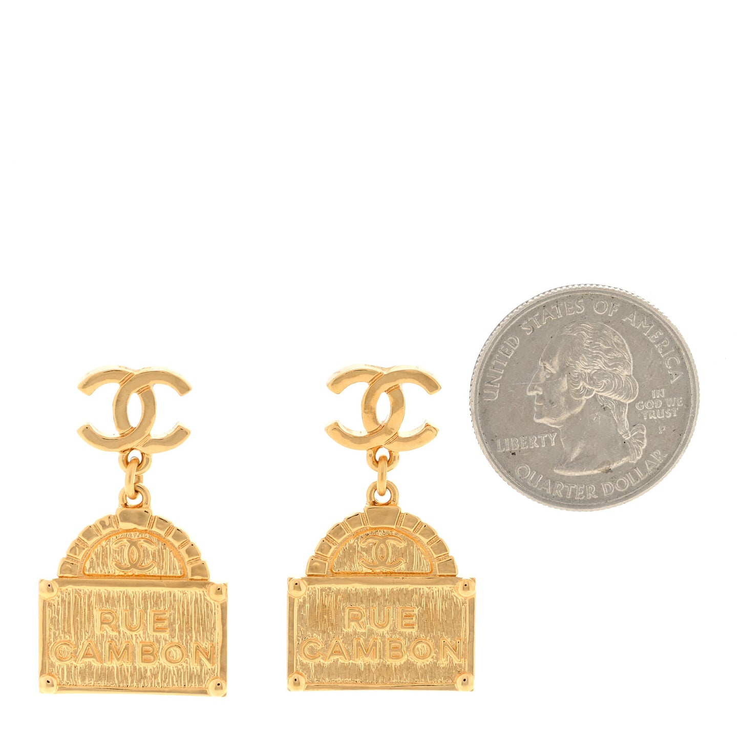 Metal CC Rue Cambon Drop Earrings Gold