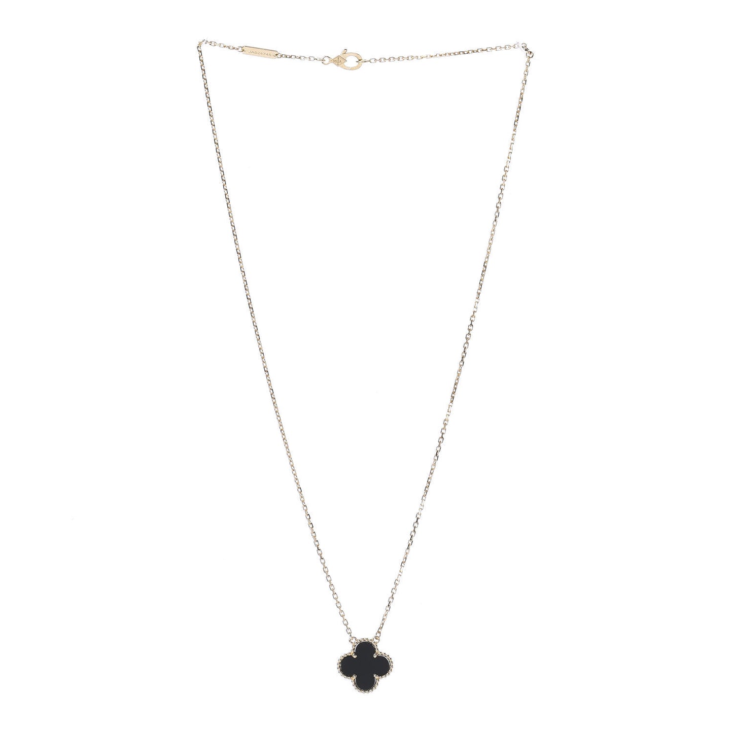 18K Yellow Gold Black Onyx Vintage Alhambra Pendant Necklace