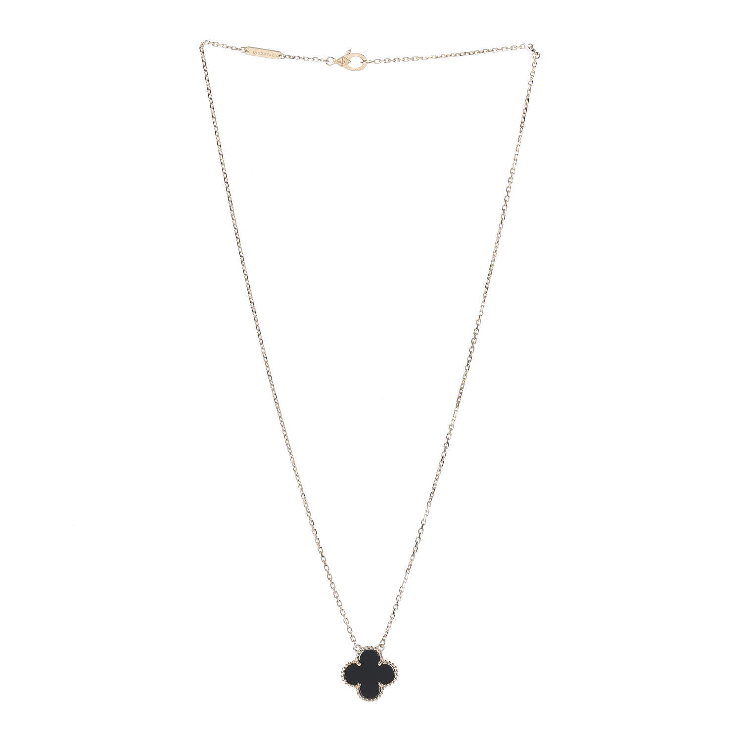 Van Cleef & Arpels 18K Yellow Gold Black Onyx Vintage Alhambra Pendant Necklace 3 of 6