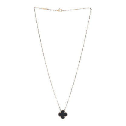 Van Cleef & Arpels 18K Yellow Gold Black Onyx Vintage Alhambra Pendant Necklace 3 of 6