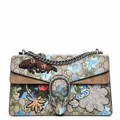 Gucci GG Supreme Monogram Blooms Print Embroidered Small Dionysus Shoulder Bag Blue Taupe 1 of 10