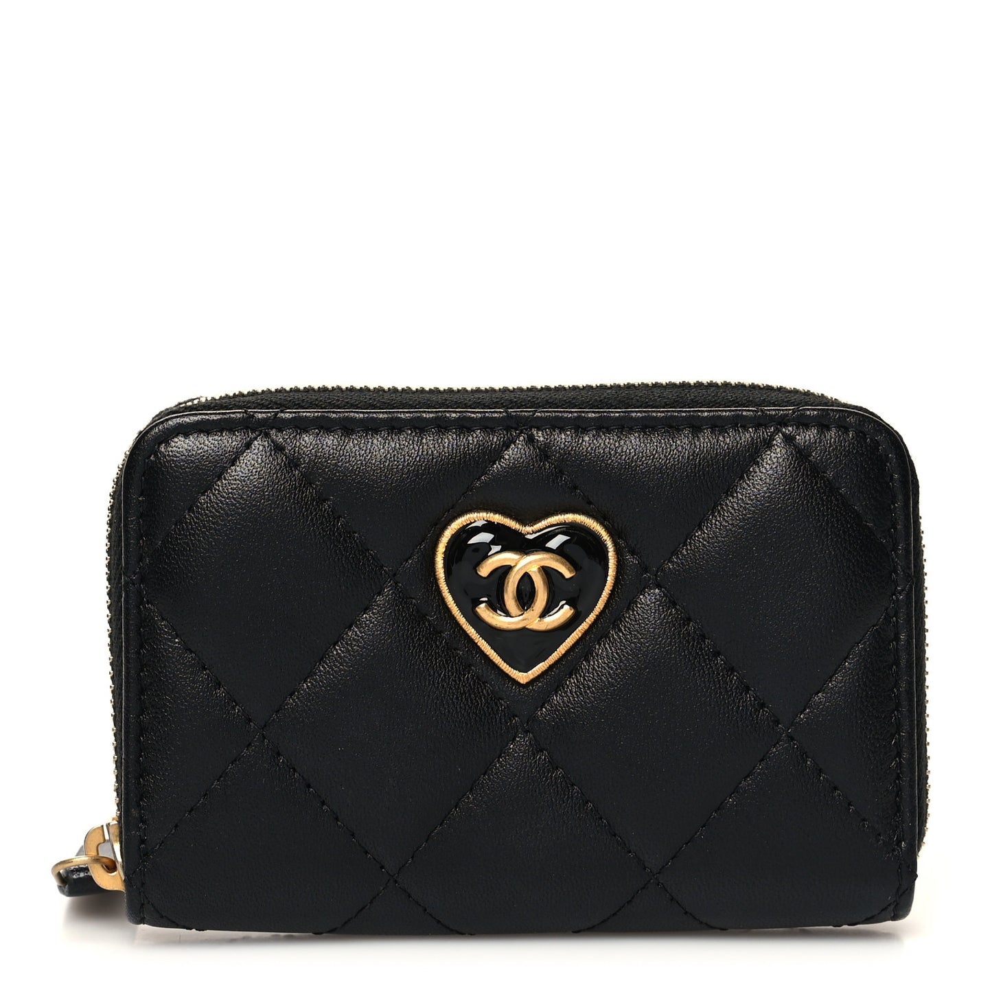 Lambskin Plexiglass Quilted Coco Love Zip Coin Purse Black