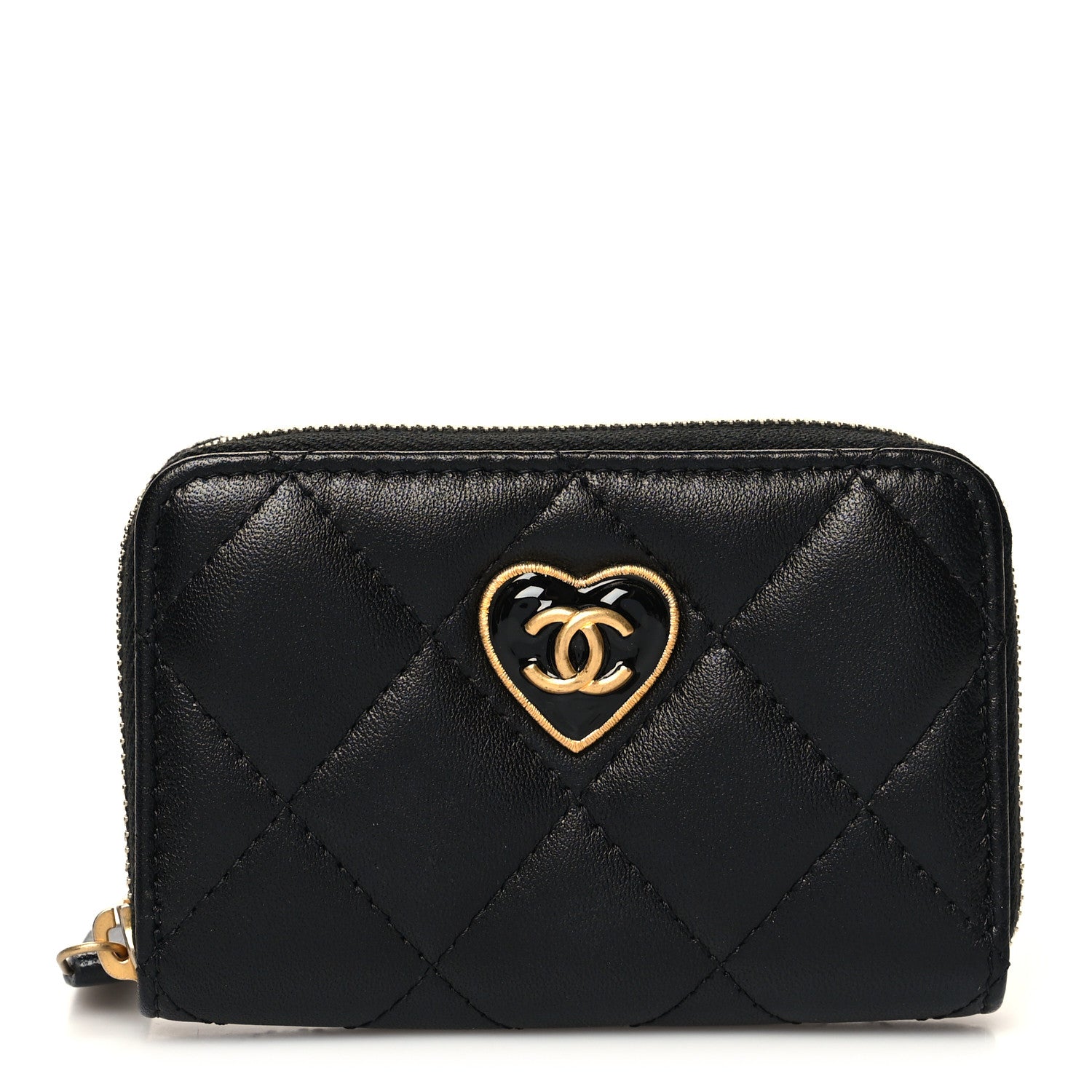 Chanel Lambskin Plexiglass Quilted Coco Love Zip Coin Purse Black 1 of 9